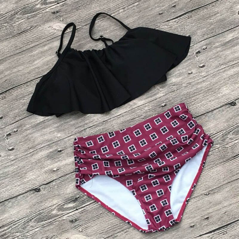 High Waist Swimsuits Ruffles Bikinis