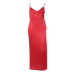 Sexy Satin V Neck Maxi Dress  Spaghetti Strap
