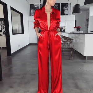 spring  Bandage Jumpsuit Deep V