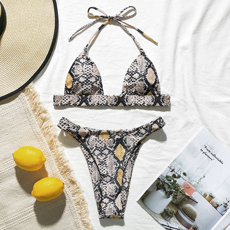 Snake print bikini Push up swimsuit