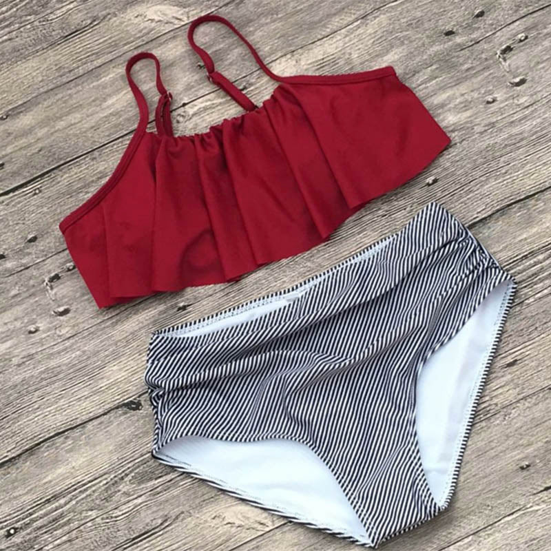 High Waist Swimsuits Ruffles Bikinis