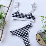 High waist swimsuit Plaid mesh bikini