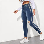 SweatyRocks Stripe Side Ripped Skinny Jeans
