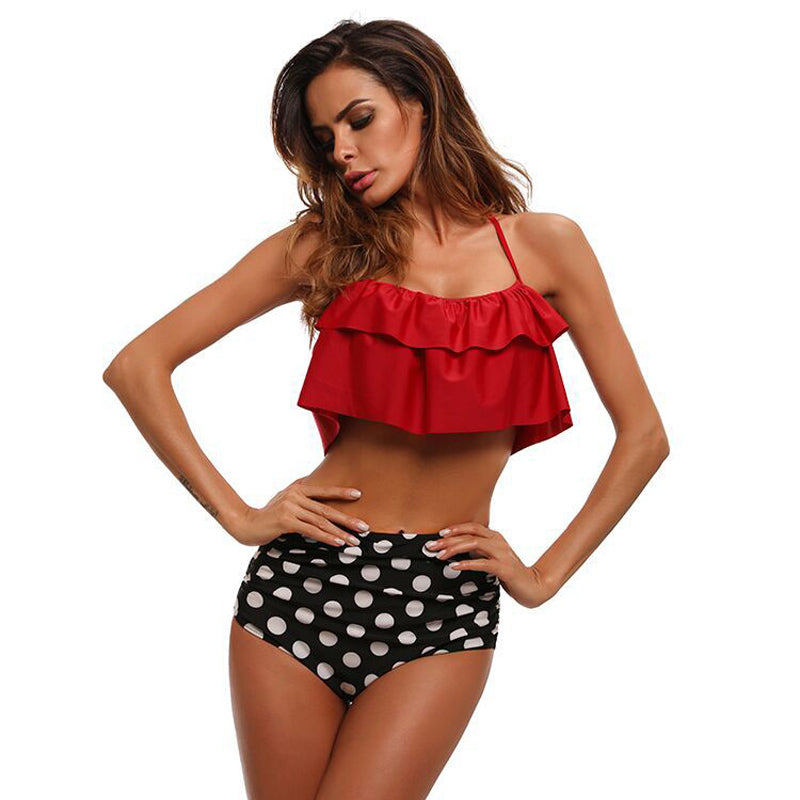 High Waist Swimsuits Ruffles Bikinis