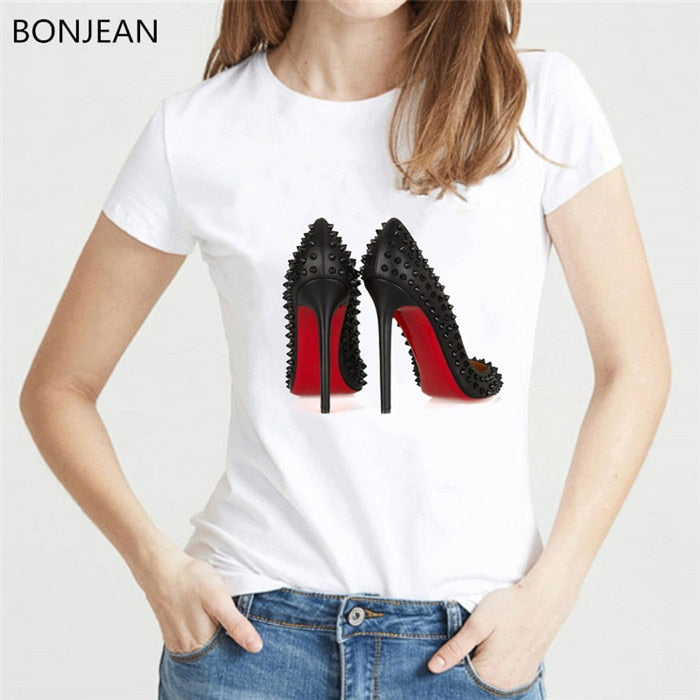 high heels shoes print vogue t shirt