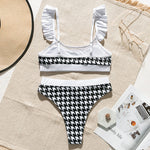 High waist swimsuit Plaid mesh bikini