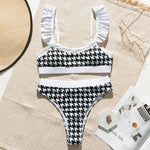 High waist swimsuit Plaid mesh bikini