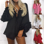 Blouse Ruffle Kimono Shirts Deep V