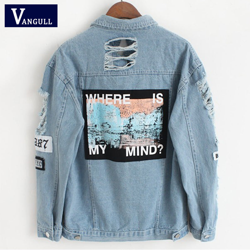 Women Frayed Denim Bomber Jacket