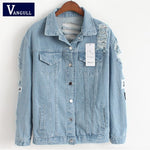 Women Frayed Denim Bomber Jacket