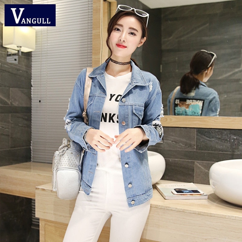 Women Frayed Denim Bomber Jacket