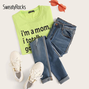 SweatyRocks Stripe Side Ripped Skinny Jeans