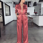 spring  Bandage Jumpsuit Deep V